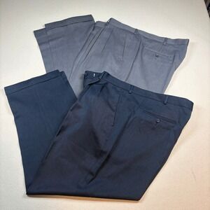 Perry Ellis Portfolio Pleated Cuffed Dress Pants Men 42x30‎ Lot of 2 Navy Grey